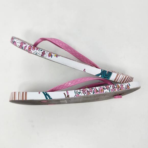 Ipanema Flip Flops Women 9 Bicycle Flower Print Sandals Pink White Bike Logo - Picture 6 of 10